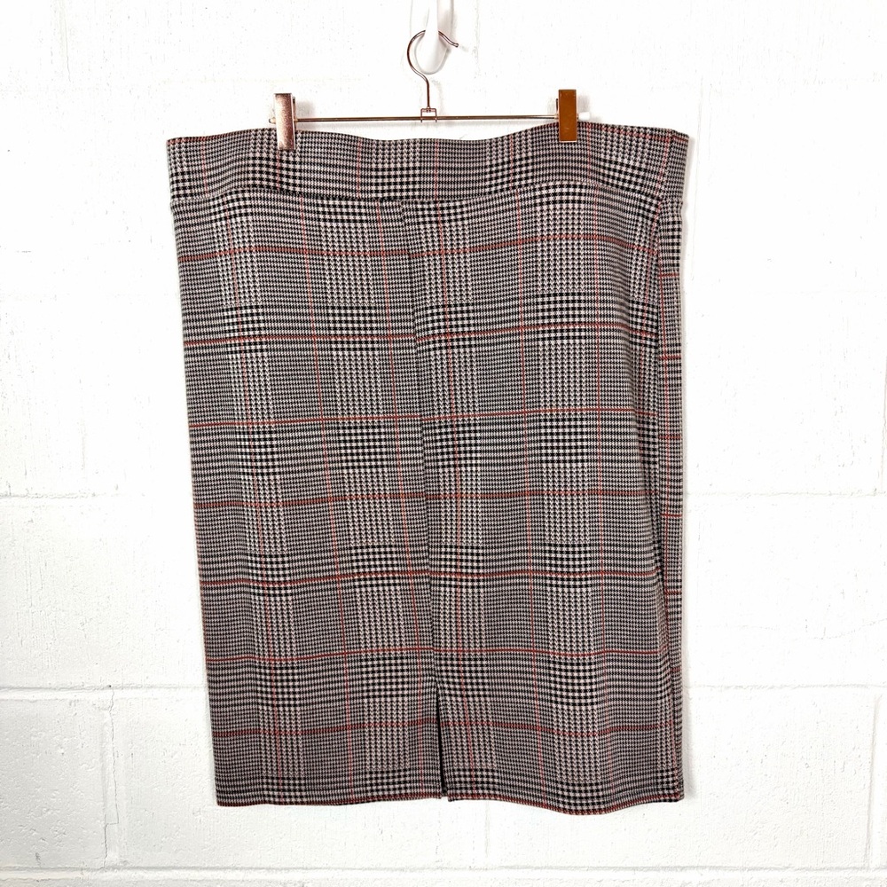 Olivia Blu Pencil Skirt Brown Plaid Stretch Slit Lightweight‎ Office Career 2X - Picture 5 of 9